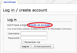 Login mask with highlighted link to account creation