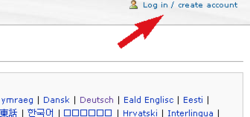 Login/create account link in the upper right corner